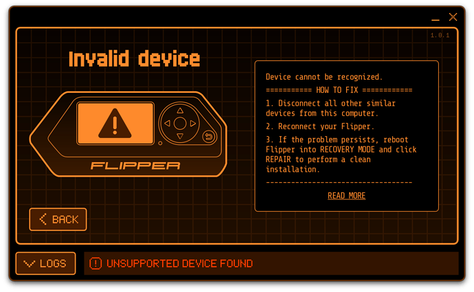 "Invalid device" error